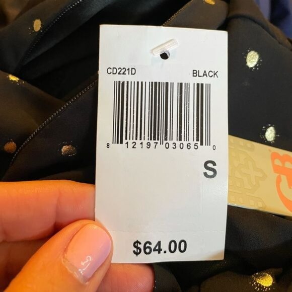 Gianni Bini Black & Gold Polka Dot Dress Size Small Bow Sleeve Ruffle Hem NWT - Picture 10 of 11